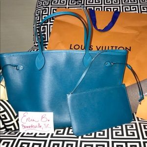 LV Neverfull in Cyan Epi Leather
